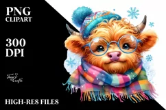 Colorful Highland Cow with es PNG Product Image 2