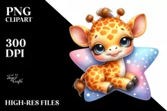 Colorful Watercolor Baby Giraffe Cuddling Star | Sublimation Product Image 3