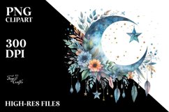 Boho Moon With Foliage Stars | Clipart Product Image 3