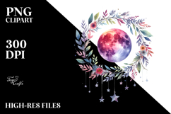 Vibrant Boho Moon Foliage Stars Clipart Product Image 2