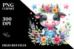 Whimsical Smiling Baby Cow with Star Flowers Product Image 1
