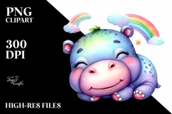 Colorful Watercolor Baby Hippo Sleeping | Sublimation | Product Image 3