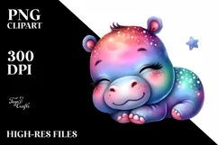 Colorful Watercolor Baby Hippo Sleeping | Sublimation | Product Image 3