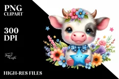 Whimsical Smiling Baby Cow with Star Flowers Product Image 1
