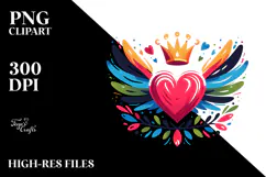Colorful Heart with Wings and Crown Digital Painting PNG Product Image 2