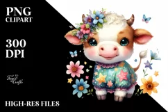 Whimsical Smiling Baby Cow with Star Flowers Product Image 1