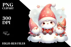 Cute Santa with Gnomes on a Cloud PNG Product Image 1