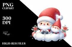 Cute Santa with Gnomes on a Cloud PNG Product Image 1