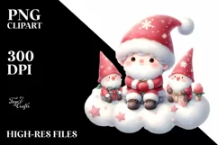Cute Santa with Gnomes on a Cloud PNG Product Image 3