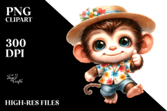 Cute Baby Monkey in Summer Clothes PNG Product Image 2