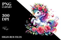 Cute Unicorn with Floral Wreath, PNG Product Image 2