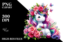 Playful Unicorn with Floral Wreath PNG Product Image 2