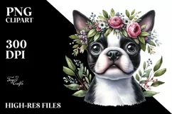 Colorful Boston Terrier Wreath | Sublimation | Clipart Product Image 1