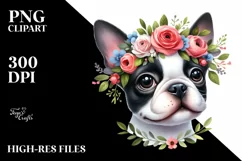 Watercolor Boston Terrier Wreath Clipart Product Image 1