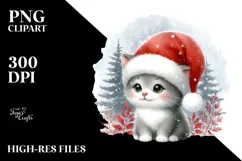 Cute Watercolor Cat with Christmas Decorations PNG Product Image 2