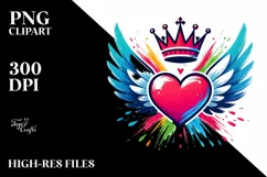Simple Heart with Wings and Crown PNG Product Image 2