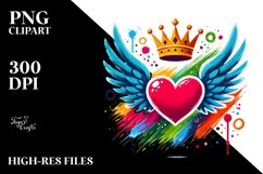 Simple Heart with Wings and Crown PNG Product Image 2