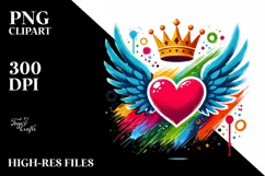 Simple Heart with Wings and Crown PNG Product Image 2