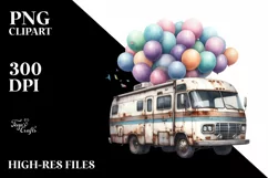 Vintage Rusted RV with Huge Balloons PNG Product Image 3