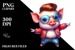 Cute Baby Pig Dancing, Cool Haircut PNG Product Image 3