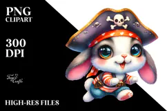 Cute Baby Rabbit with Pirate Hat PNG Product Image 2