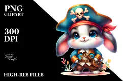 Cute Baby Rabbit with Pirate Hat PNG Product Image 2