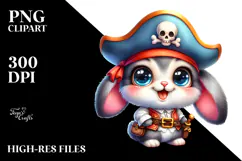 Cute Baby Rabbit with Pirate Hat PNG Product Image 2