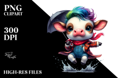 Vibrant Baby Cow Jumping with Cool Haircut PNG Product Image 2