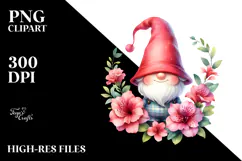 Cute Gnome with Azalea Floral Frame PNG Product Image 2