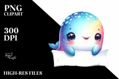 Smiling Watercolor Baby Whale | Sublimation | Clipart Product Image 3