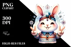Cute Bunny with Victory Sign | Sublimation Clipart Product Image 1