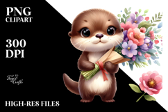 Expressive Otter Flower Bouquet | Clipart Product Image 2