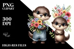 Caricature-Like Otter Flower Bouquet | Clipart Product Image 3