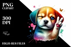 Winking Puppy, Watercolor PNG Product Image 2