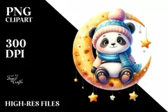 Cute Baby Panda on a Moon PNG Product Image 3