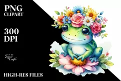 Cute Frog Sitting, Flower Crown PNG Product Image 3