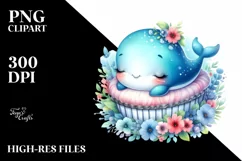 Colorful Watercolor Baby Whale Sleeping Cradle | Sublimation Product Image 3