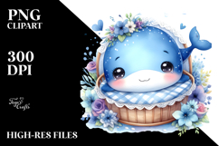 Cute Smiling Baby Whale Clipart Product Image 2