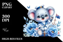 Colorful Baby Koala Sailor Flowers Clipart Product Image 1