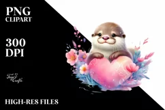 Pastel Baby Otter with Heart PNG Product Image 2
