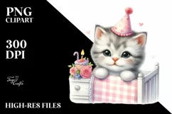 A Cute Baby Cat with Party Hat PNG Product Image 3
