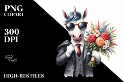 Unicorn in Sunglasses Holding Flower Bouquet | Clipart Product Image 3