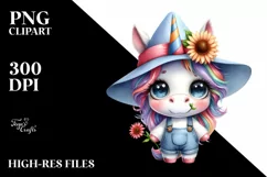 Watercolor Baby Unicorn with Hat and Flower Product Image 3