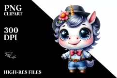 Watercolor Baby Unicorn with Hat and Flower Product Image 1