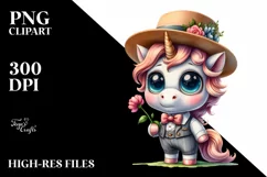 Watercolor Baby Unicorn with Hat and Flower Product Image 3