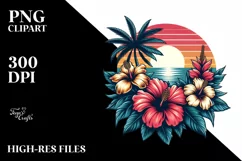Vintage Tropical Flower Sunset Clipart Product Image 1