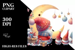 Cute Santa with Gnomes on a Moon PNG Product Image 3