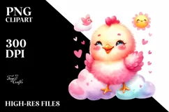Watercolor Baby Chicken Smiling Cloud Clipart Product Image 1