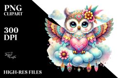 Colorful Boho Owl Holding Heart PNG Product Image 2