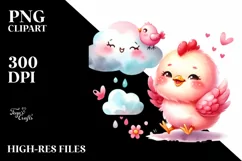 Watercolor Baby Chicken Smiling Cloud Clipart Product Image 1